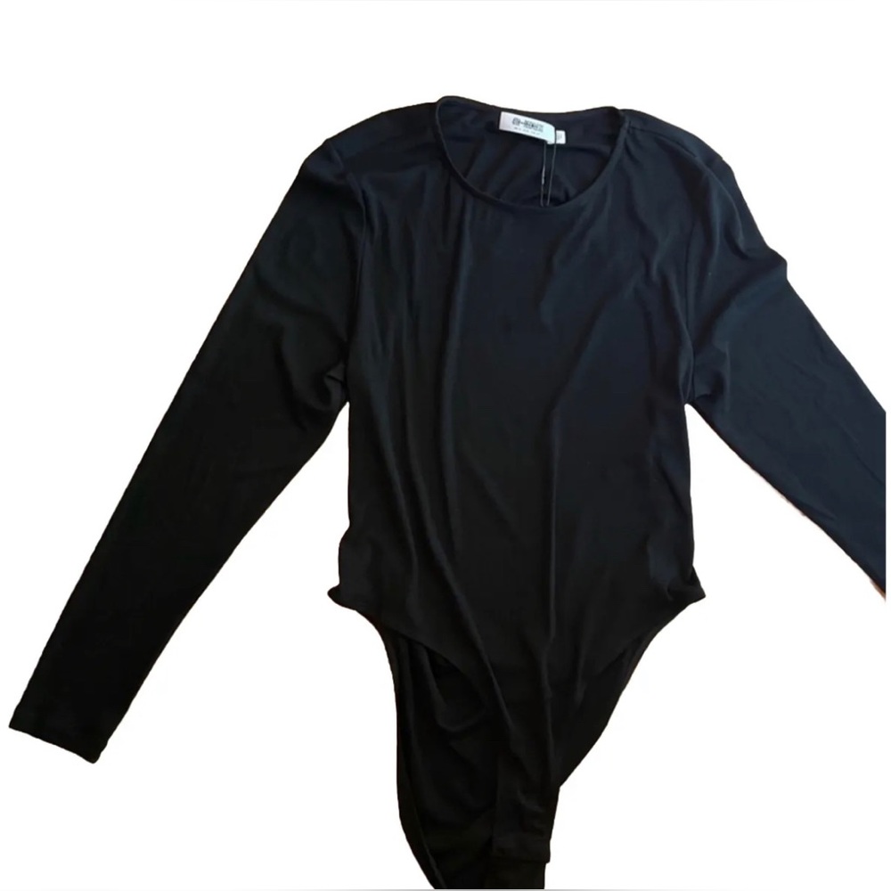 4TH & RECKLESS  Black Surplice Long Sleeve Chain Bodysuit size XL